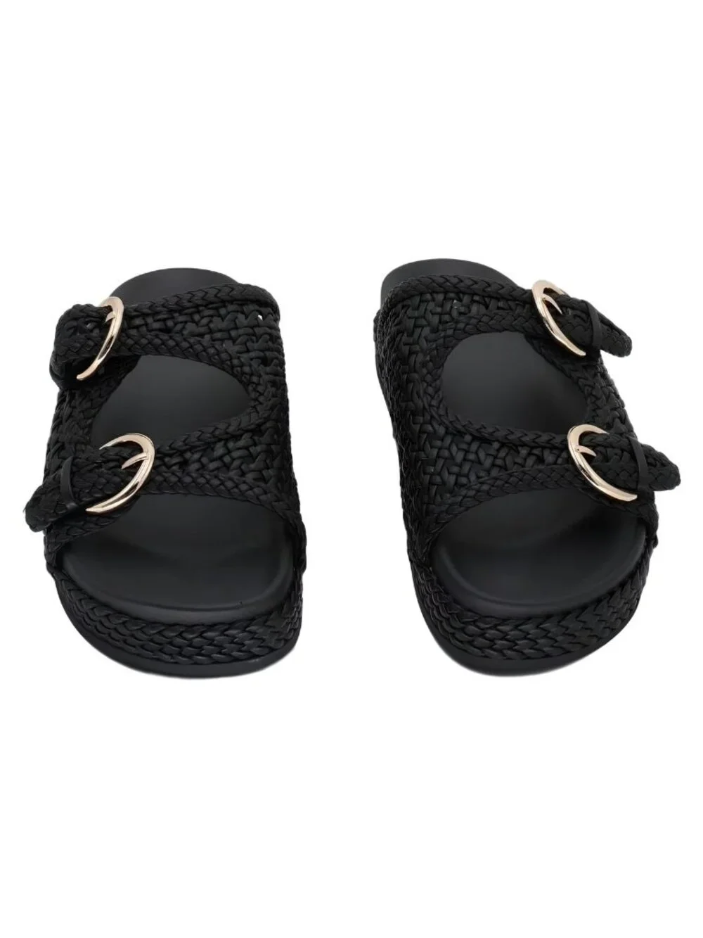 MIA Womens Trendy Woven Double Buckle Black Platform Slide Sandals Size 7.5M